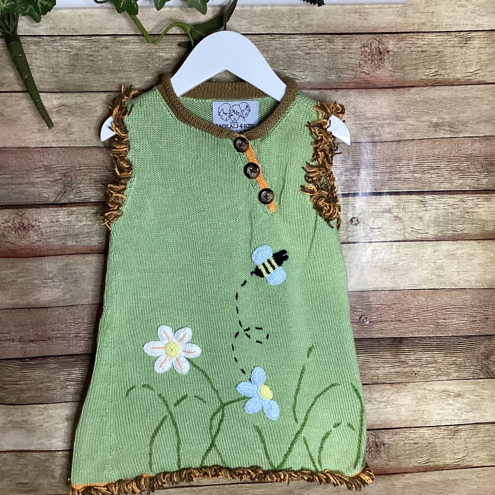 Zackali Sleeveless Knit Dress With Bee Print Toddler Girl Size 2